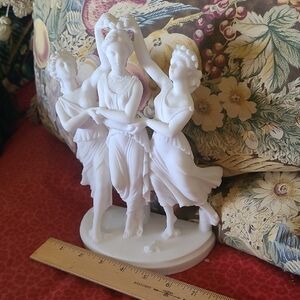 White  Alabaster Three Graces Figurine Statue - Classical Greek Dancing Group